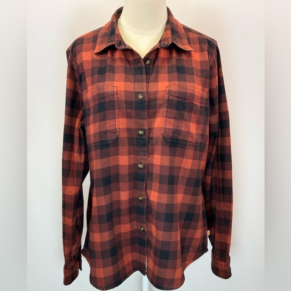 Carhartt Womens Red Black Plaid Flannel Long Sleeve Shirt L 12/14 103226 R00